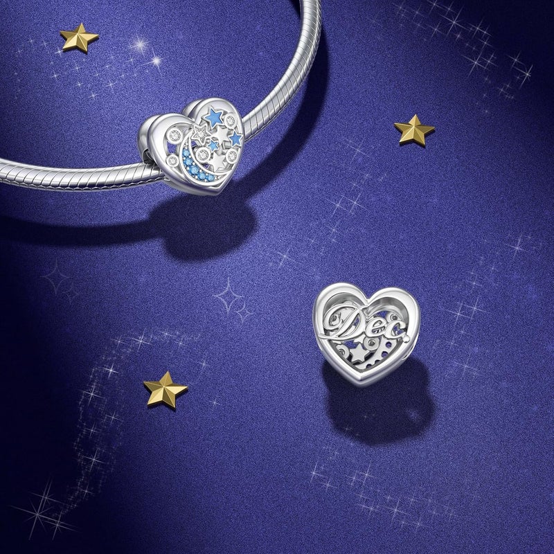 DALARAN Birthstone Charms for Charms Bracelet 925 Sterling Silver Heart Bead Happy Birthday Charms for Women - Image 3